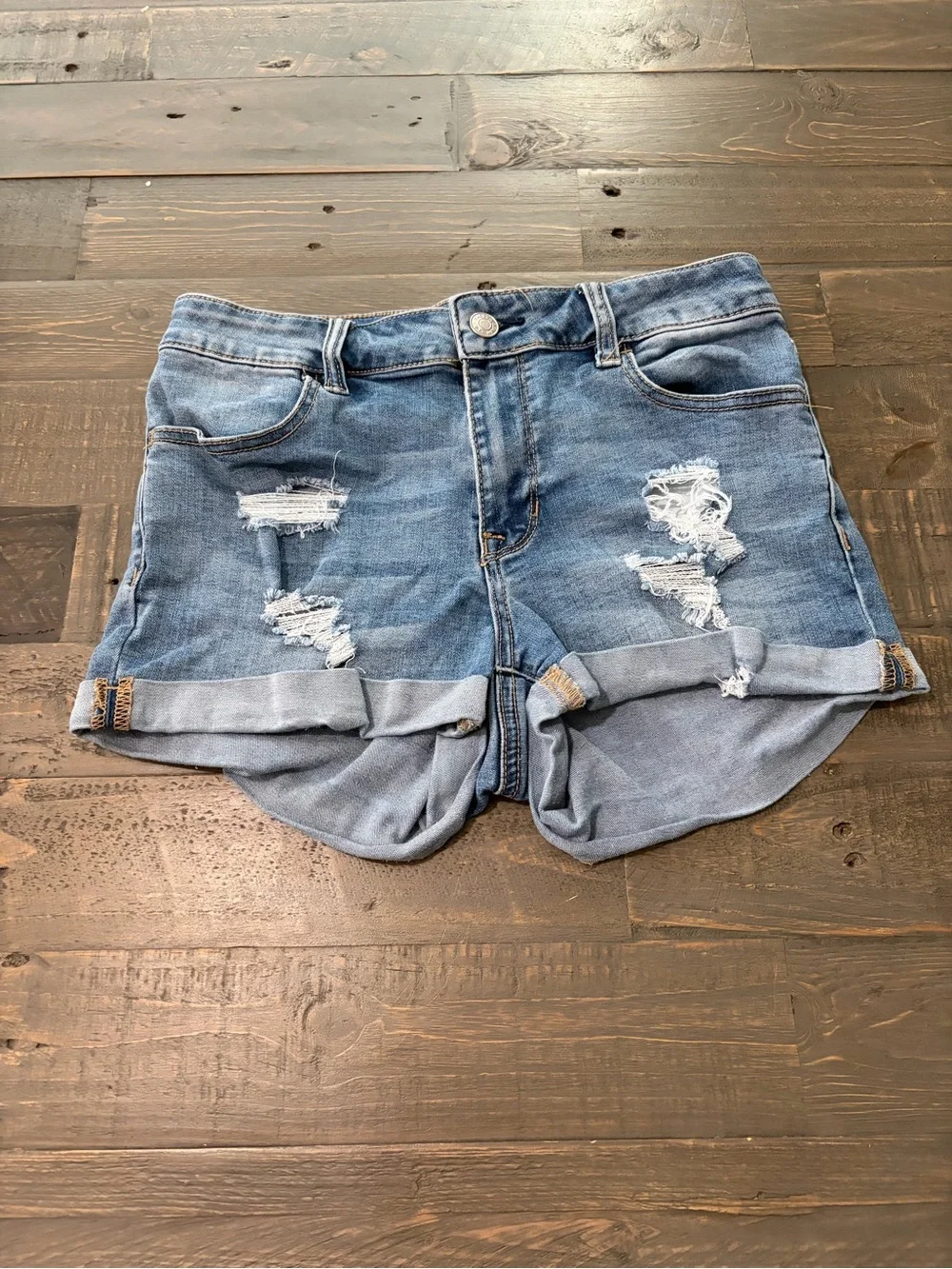 PacSun Super Stretch Shortie Denim Shorts Size 27 Distressed Cuffed